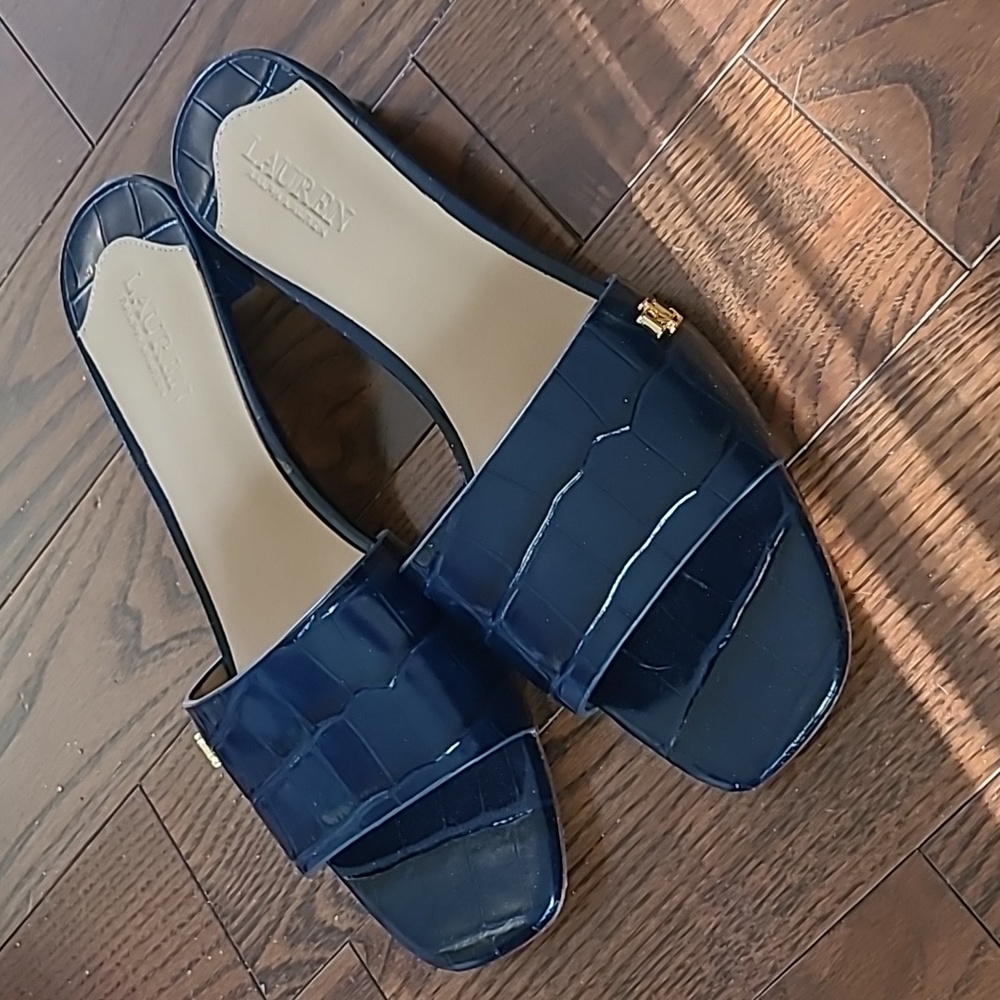 New Lauren Ralph Lauren Women's Fay Slip-on Navy Leather Dress Sandals Size 6.5 - Picture 2 of 8